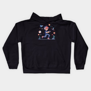 boy playing vr Kids Hoodie